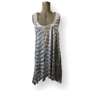 BeBe Silver Sequined Asymmetrical Dress S